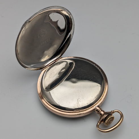 1914年 米国アンティーク エルジン 懐中時計 純銀マルチカラー ハンターケース 動作良好